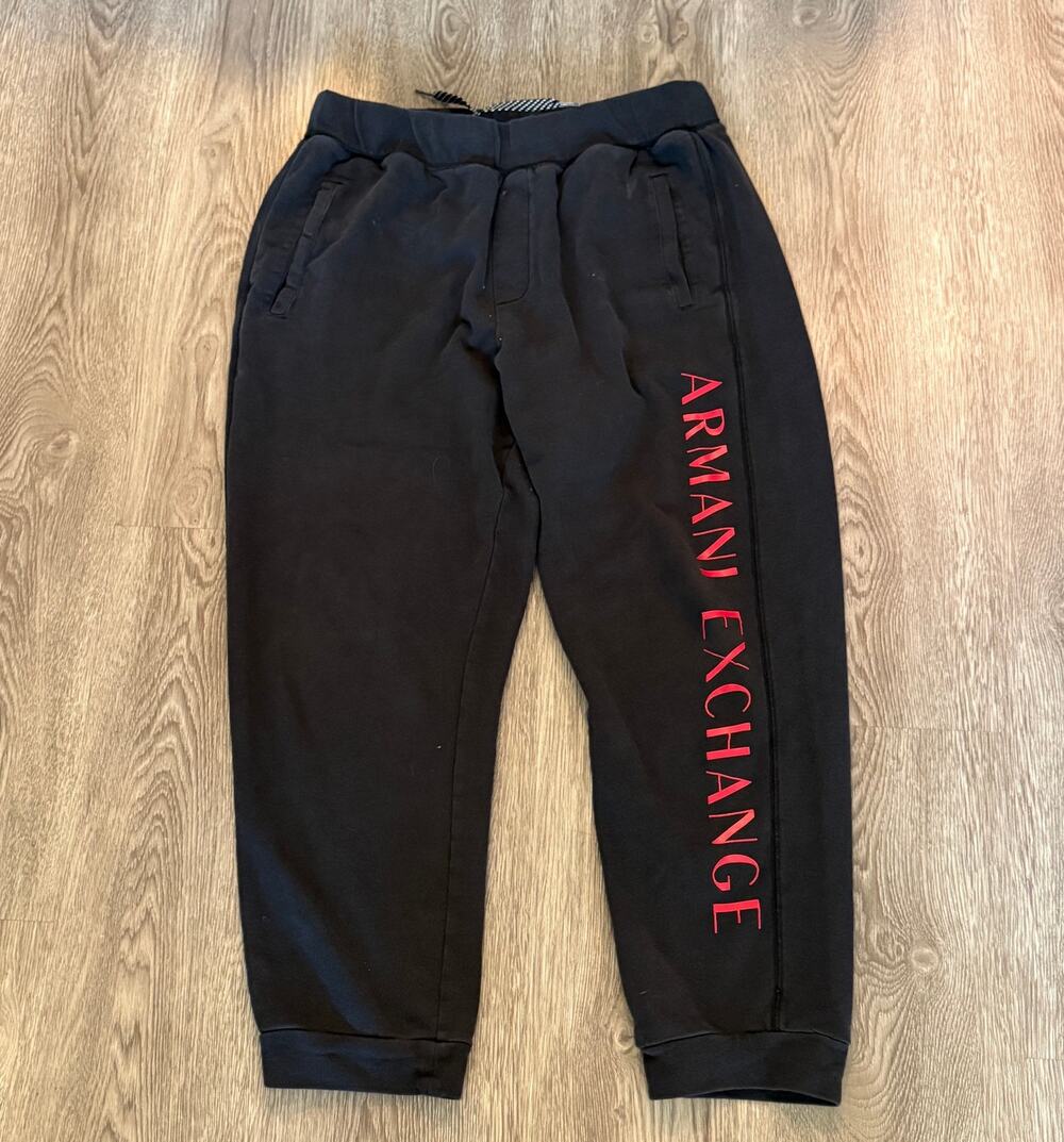 Armani Exchange Men’s Large Black Red Logo Hoodie Jogger 2 Piece Sweatpants Set